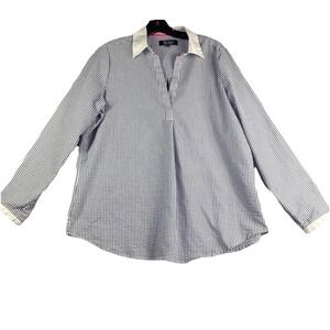 Bariloche Popover Seersucker Top Women's ES 46 Blue Long Sleeve Striped